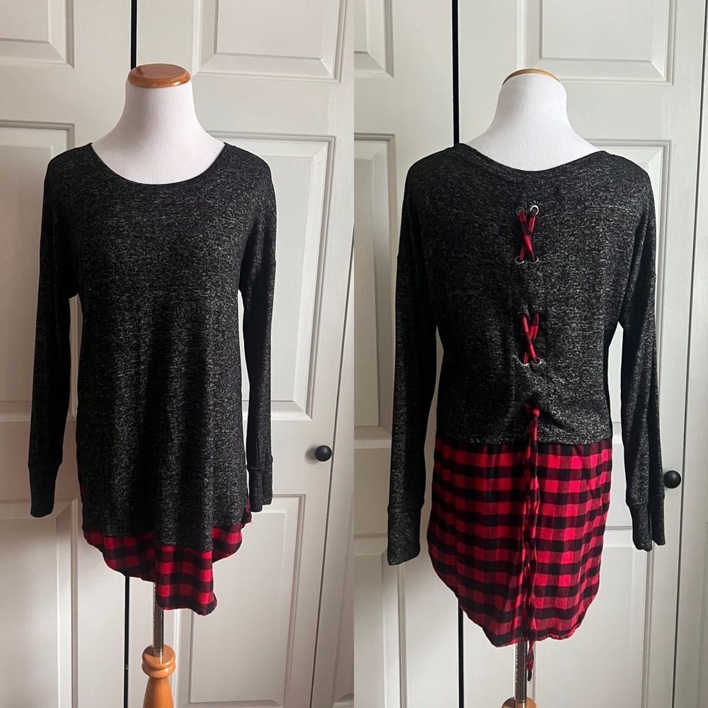 Charcoal and Red Plaid Tunic